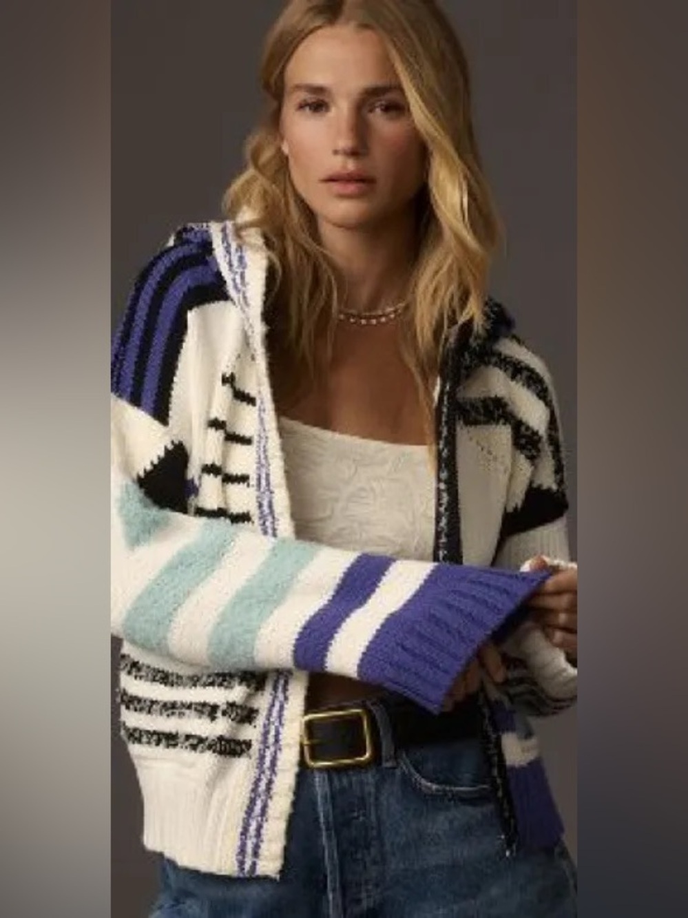 Maeve Anthropologie Anchors Away Hooded Cardigan Sweater Nautical Size S